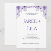 Romantic Paarse Floral Wedding Kaart (Voorkant / Achterkant)