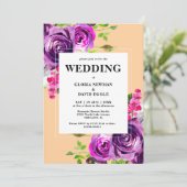 Romantic Paarse Floral Wedding Kaart (Staand voorkant)
