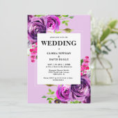 Romantic Paarse Floral Wedding Kaart (Staand voorkant)