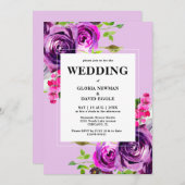 Romantic Paarse Floral Wedding Kaart (Voorkant / Achterkant)