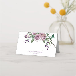Romantic Paarse Floral Wedding Table Name Place Plaatskaartje