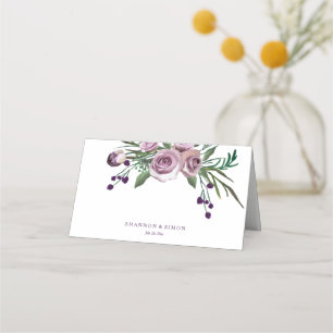 Romantic Paarse Floral Wedding Table Name Place Plaatskaartje