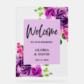 Romantic Paarse Floral Wedding Welkomstschuimbord Acryl Bord (Voorkant)