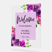 Romantic Paarse Floral Wedding Welkomstschuimbord Acryl Bord (Hoek)