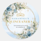 Romantic Pale Blue Gold Eucalyptus 15th Birthday  Ronde Sticker (Voorkant)