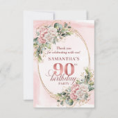 Romantic Pale Pink Gold Greenery 90th Birthday  Bedankkaart (Voorkant)