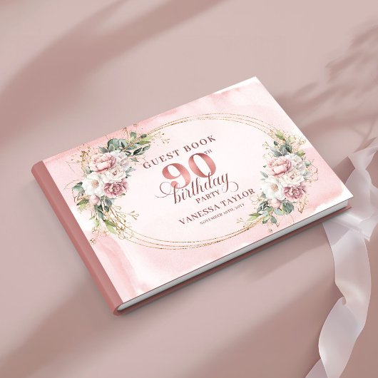 Romantic Pale Pink Gold Greenery 90th Birthday Gastenboek