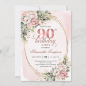 Romantic Pale Pink Gold Greenery 90th Birthday   Kaart (Voorkant)