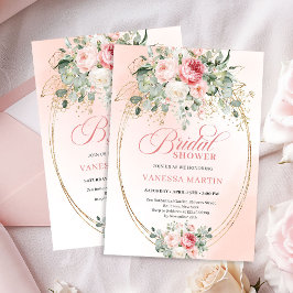 Romantic Pale Pink Rose Gold Bridal Shower Invite Kaart