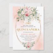 Romantic Pale Pink Rose Gold Quinceañera Card Kaart (Voorkant)