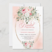 Romantic Pale Pink Roses Bridal Shower Invitation Kaart (Voorkant)