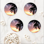 Romantic Palm Tree Sunset Onderzetter Set<br><div class="desc">Een magische momentopname van sinaasappels,  geel en luidere tropische zonsavond met een zwarte gehouwen palmboom voor effect. Voor elk tropisch decor.</div>