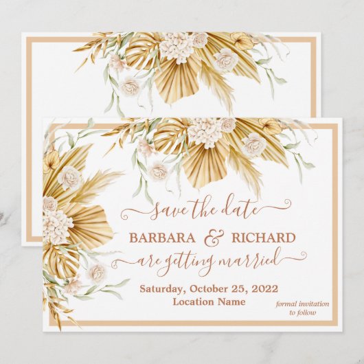 Romantic Pampas Grass Floral Wedding Save Date Kaart (Voorkant / Achterkant)