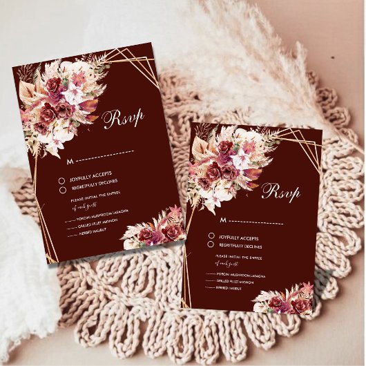 Romantic Pampas Wine Red Floral Wedding RSVP