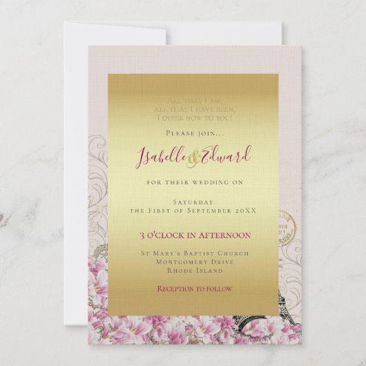 Romantic Parijs Eiffeltoren Weddenschap Kaart (Voorkant)