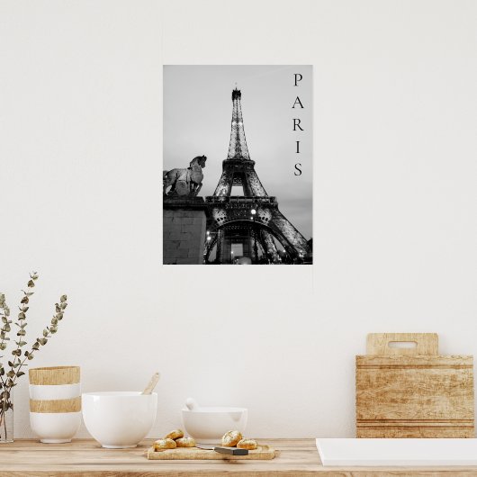 Romantic Parijs laat de Eiffeltoren zwart-wit omho Poster (Keuken)