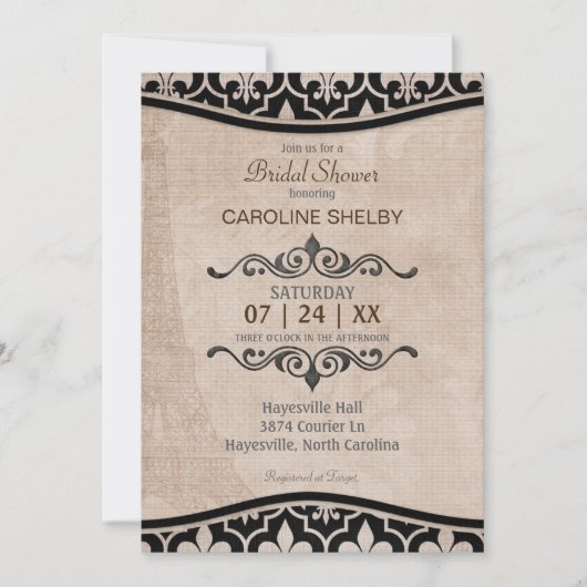 Romantic Paris Chic Bridal Shower Kaart (Voorkant)