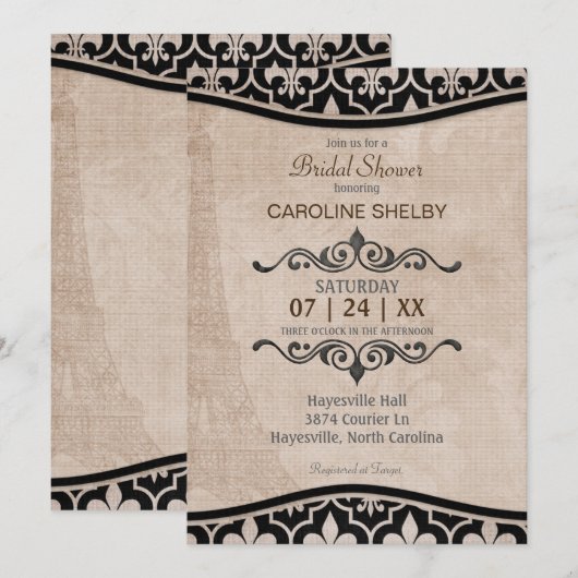 Romantic Paris Chic Bridal Shower Kaart (Voorkant / Achterkant)