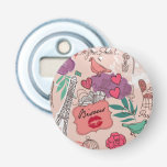 Romantic Paris Collage Button Flesopener<br><div class="desc">Cute romantic roze Paris art collage.</div>