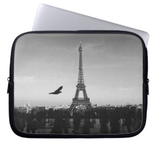 Romantic Paris Eiffel Tower Black en white Laptop Sleeve