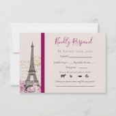 Romantic Paris Eiffel Tower Pink Blossom Bourgogne RSVP Kaartje (Voorkant)