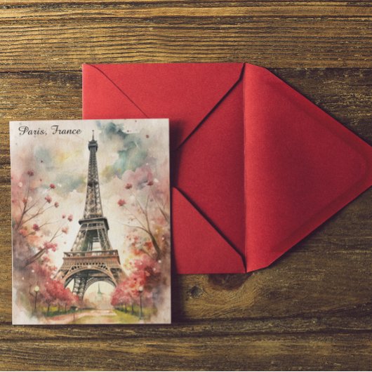 Romantic Paris Eiffel Tower Watercolor Floral Briefkaart