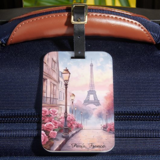 Romantic Paris France – Eiffel Tower Floral Bagagelabel (Voorkant Insitu 2)