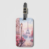 Romantic Paris France – Eiffel Tower Floral Bagagelabel (Voorkant (verticaal))
