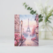 Romantic Paris France – Eiffel Tower Floral Briefkaart (Staand voorkant)