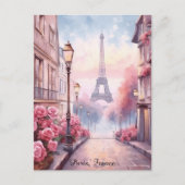 Romantic Paris France – Eiffel Tower Floral Briefkaart (Voorkant)