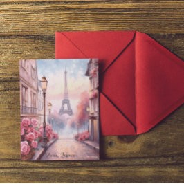 Romantic Paris France – Eiffel Tower Floral Briefkaart
