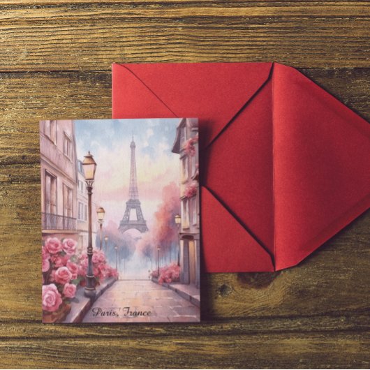 Romantic Paris France – Eiffel Tower Floral Briefkaart