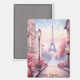 Romantic Paris France – Eiffel Tower Floral Magneet