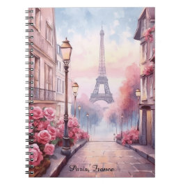 Romantic Paris France – Eiffel Tower Floral Notitieboek