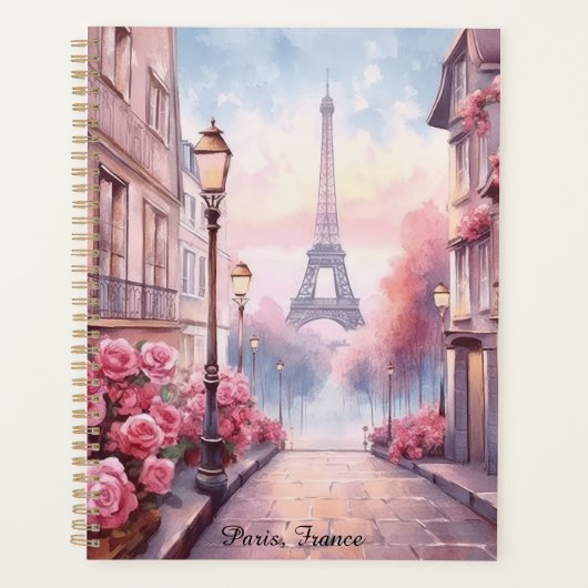 Romantic Paris France – Eiffel Tower Floral Planner (Voorkant)