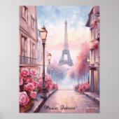 Romantic Paris France – Eiffel Tower Floral Poster (Voorkant)