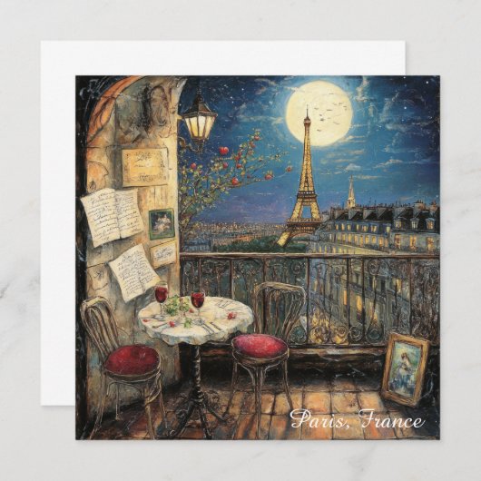 Romantic Paris France Eiffel Tower Illustration (Voorkant / Achterkant)