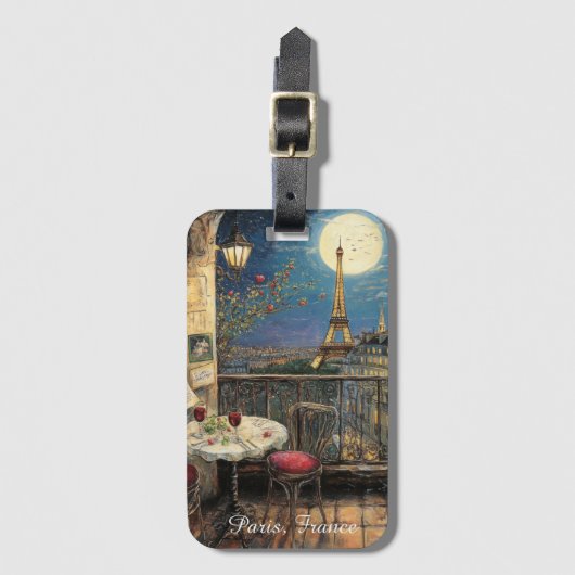 Romantic Paris France Eiffel Tower Illustration Bagagelabel (Voorkant (verticaal))