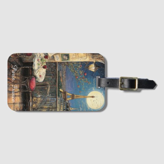 Romantic Paris France Eiffel Tower Illustration Bagagelabel (Voorkant (horizontaal))