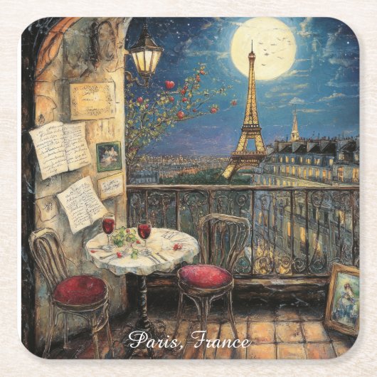 Romantic Paris France Eiffel Tower Illustration Kartonnen Onderzetters (Voorkant)