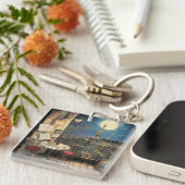 Romantic Paris France Eiffel Tower Illustration Sleutelhanger (Voorkant Rechts)