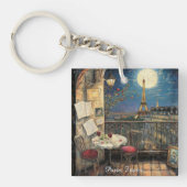 Romantic Paris France Eiffel Tower Illustration Sleutelhanger (voorkant)