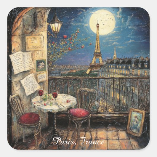Romantic Paris France Eiffel Tower Illustration Vierkante Sticker (Voorkant)