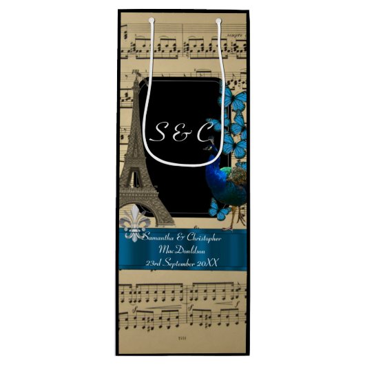 Romantic  Paris gepersonaliseerde bruiloft Wijn Cadeautas (Voorkant)