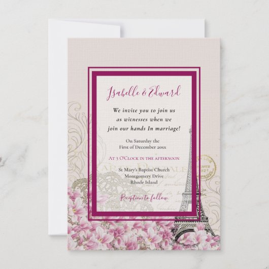 Romantic Paris in Springtime Burgundy Pink Blossom Kaart (Voorkant)