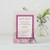 Romantic Paris in Springtime Burgundy Pink Blossom Kaart (Staand voorkant)