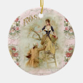 Romantic Paris Lovers roze shabbychic Keramisch Ornament (Voorkant)