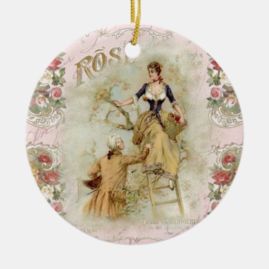 Romantic Paris Lovers roze shabbychic Keramisch Ornament (Voorkant)