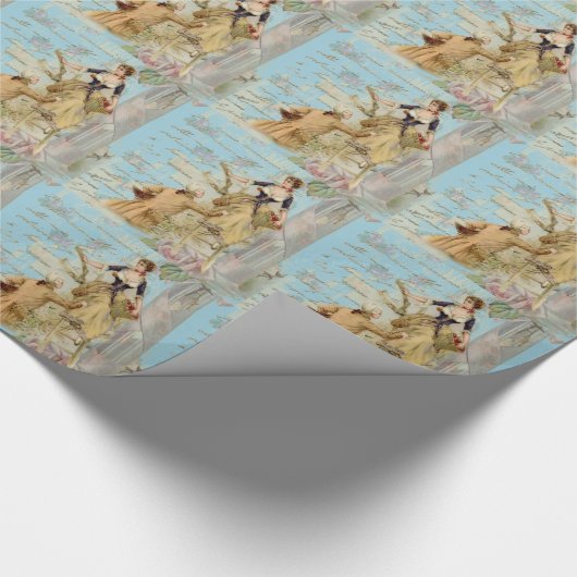 Romantic Paris Lovers Shabbychic blue Cadeaupapier (Hoek)