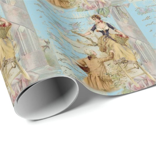 Romantic Paris Lovers Shabbychic blue Cadeaupapier (Rol Hoek)